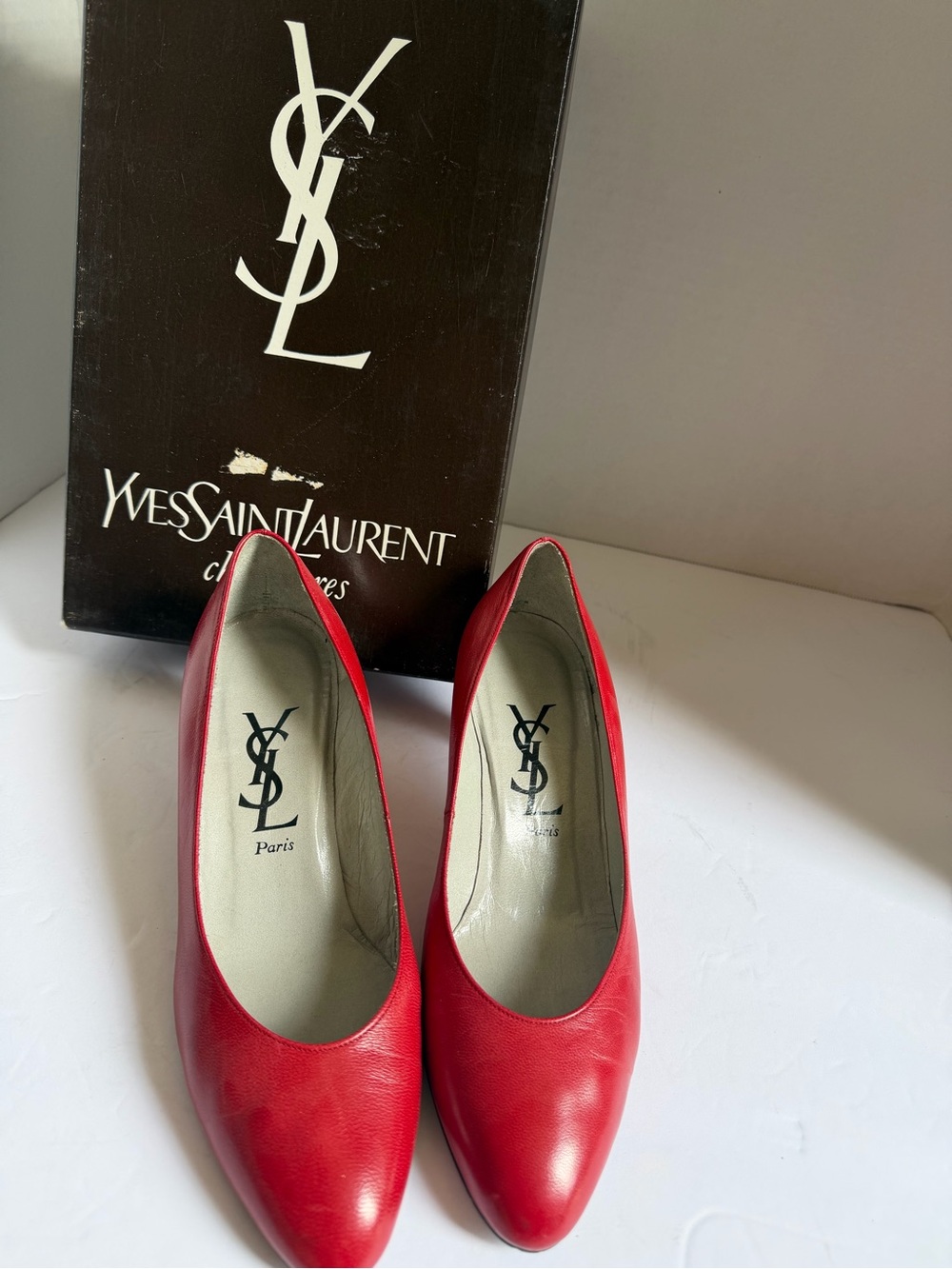 Yves Saint Laurent Red Leather Pointed-Toe Pumps
